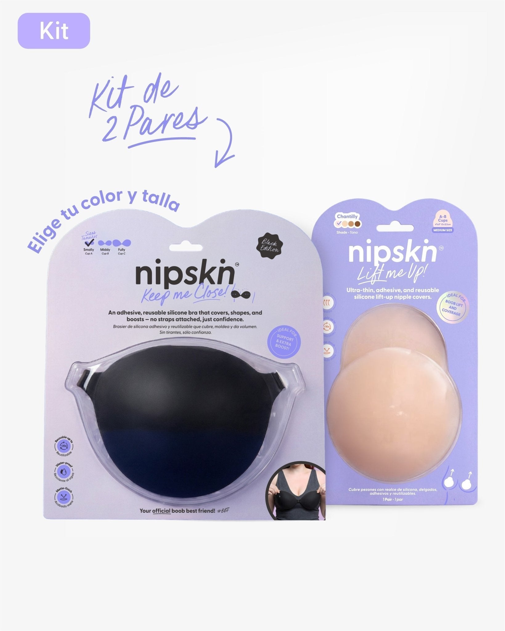 Kit Brasier Adhesivo + Copas Adhesivas en Silicona Para Levantar busto (Talla M) - Nipskin® - Nipskin Salvador
