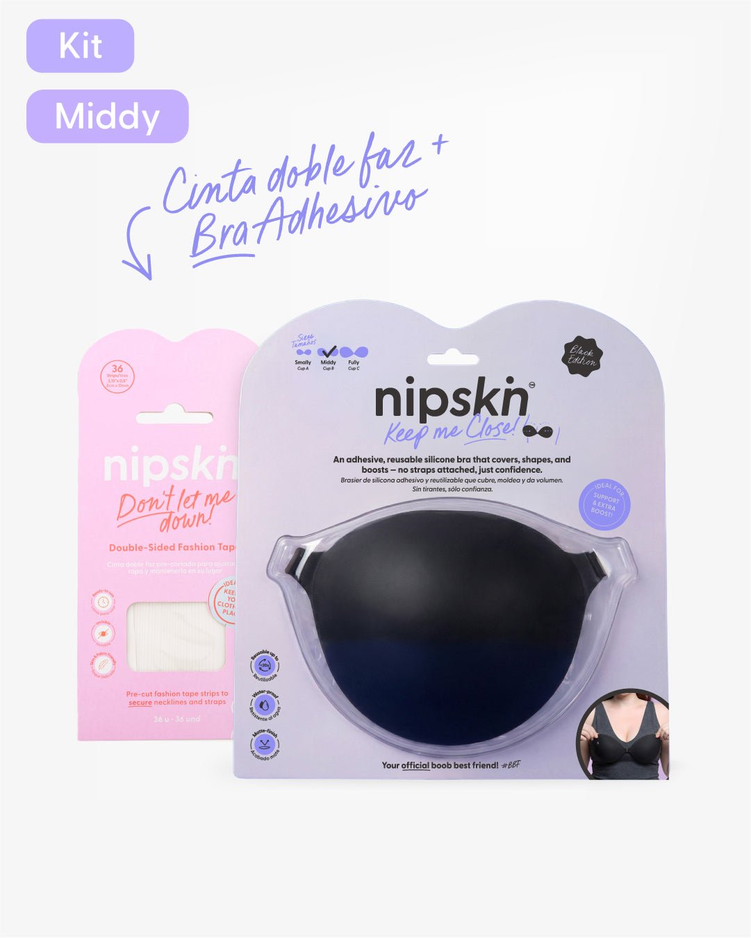 Kit Brasier Adhesivo de Silicona + Cinta Doble Faz. Keep Me Close + Fashion Tape - Nipskin® - Nipskin Salvador