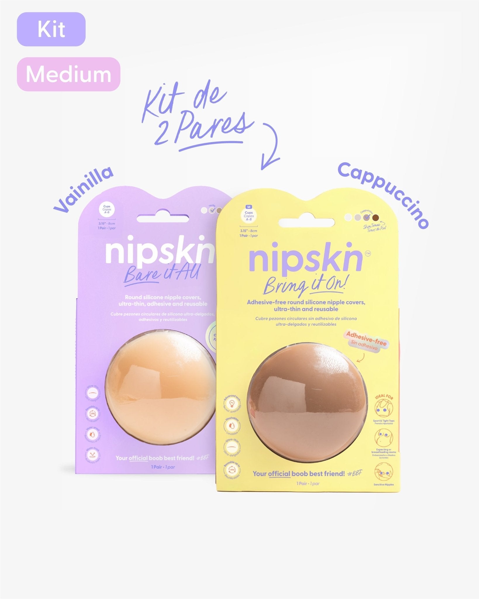 Kit Cubre pezones Sin Adhesivo + Cubre pezones Con Adhesivo | Nipskin® - Nipskin Salvador