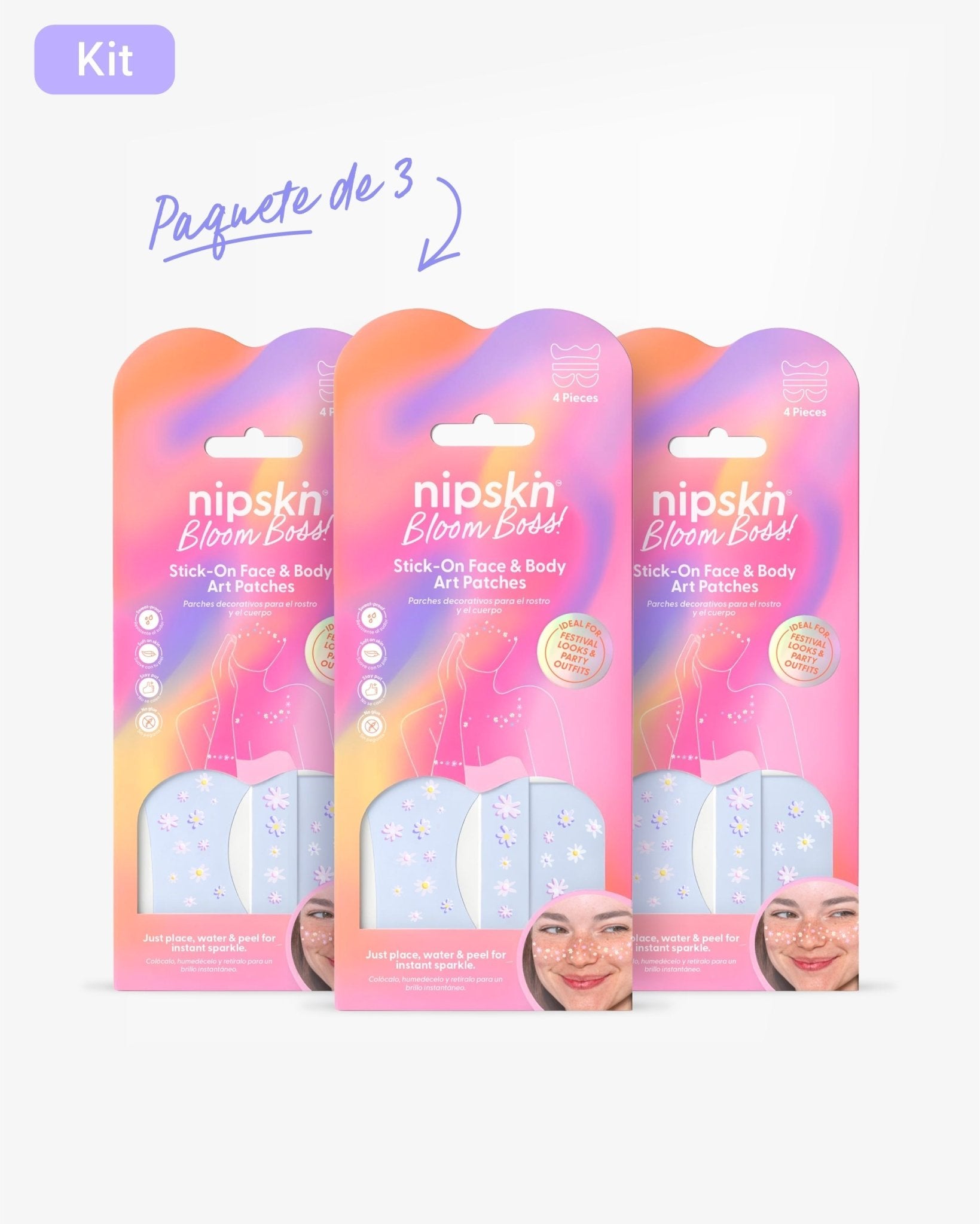Kit x3 Calcomanías Florales Mate para Rostro y Cuerpo, Bloom Boss – Nipskin® - Nipskin Salvador